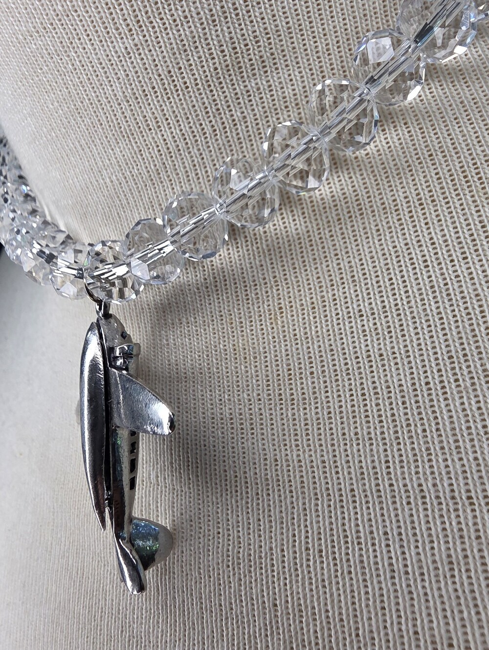 Silver Airplane Pendant Necklace with Clear Beads - Unisex Jewelry - Picture 12 of 14